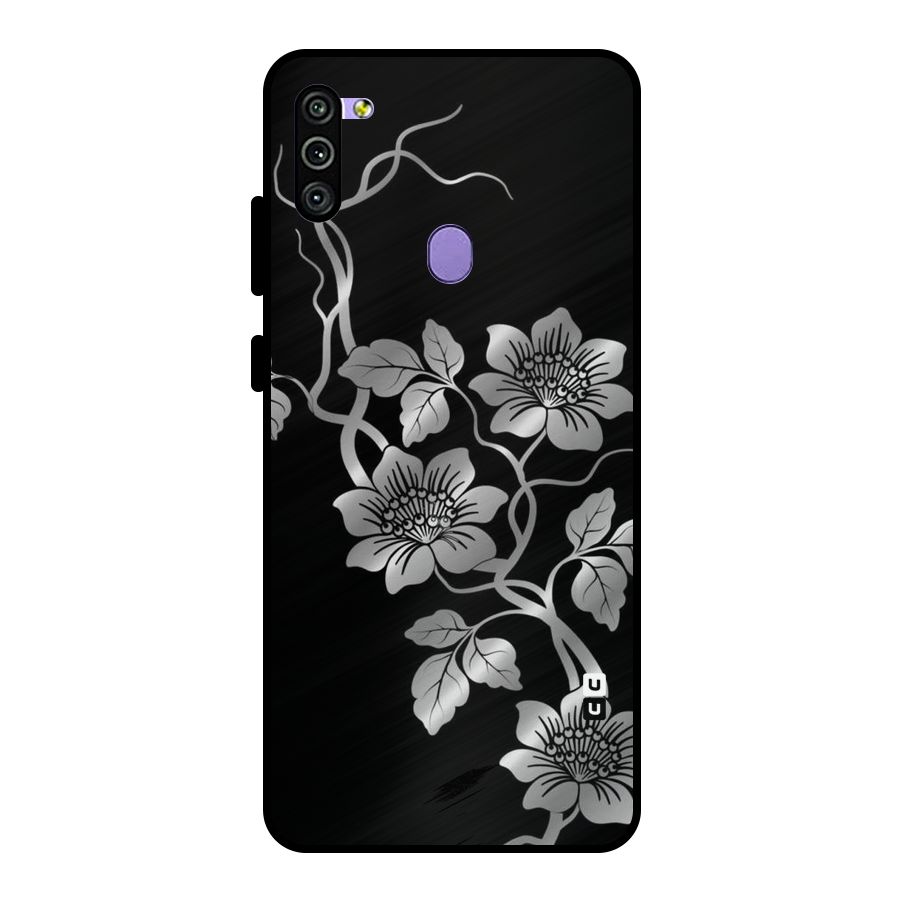 Silver Grey Flowers Metal Back Case for Galaxy M11