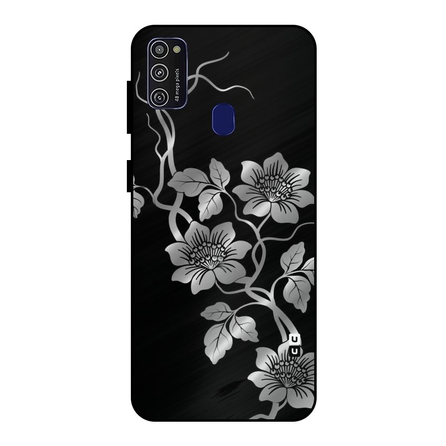 Silver Grey Flowers Metal Back Case for Galaxy M30s