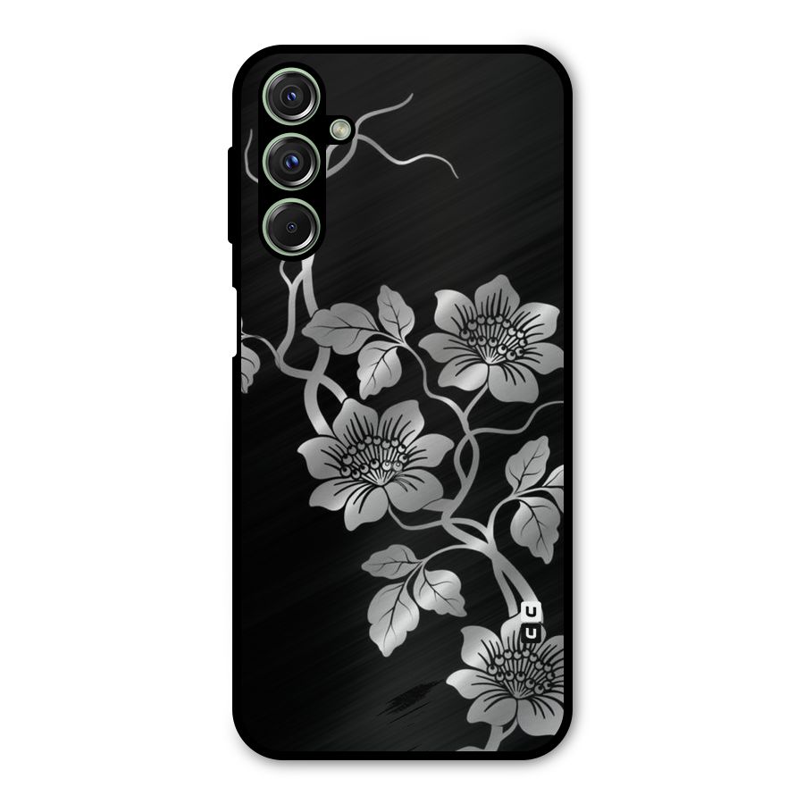 Silver Grey Flowers Metal Back Case for Galaxy M34