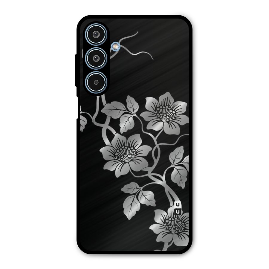 Silver Grey Flowers Metal Back Case for Galaxy M35