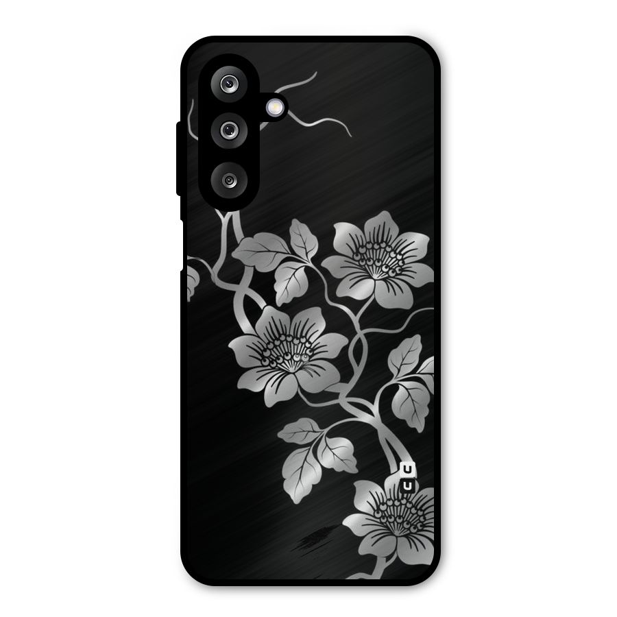 Silver Grey Flowers Metal Back Case for Galaxy M36
