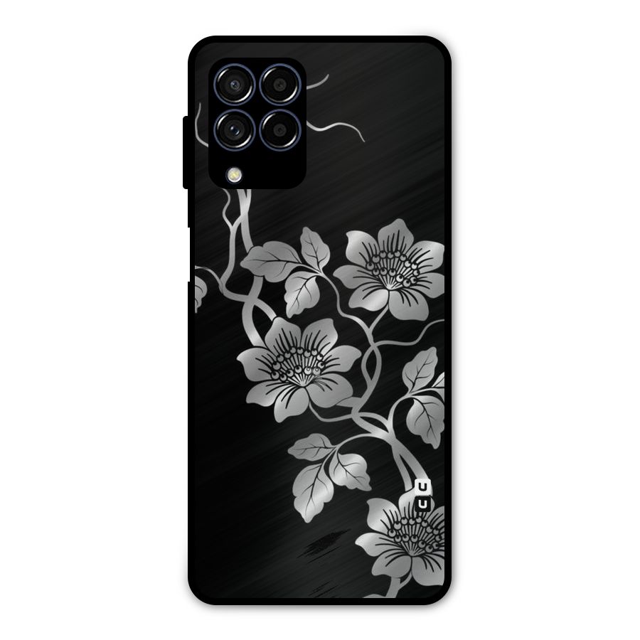 Silver Grey Flowers Metal Back Case for Galaxy M53 5G