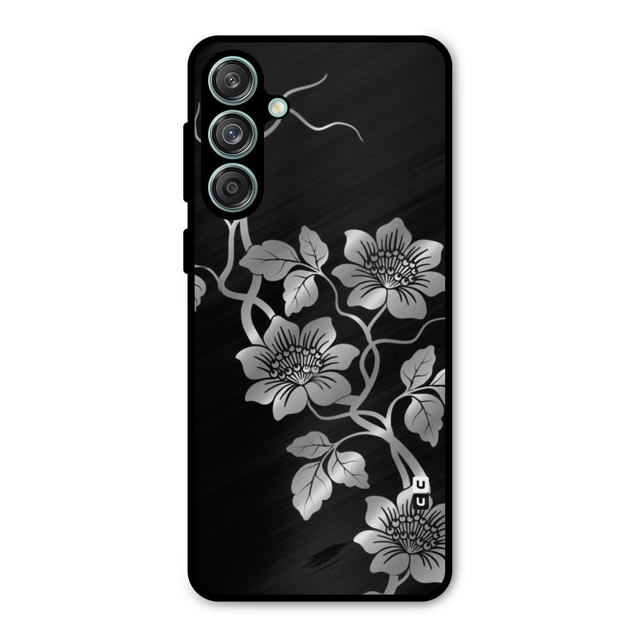 Silver Grey Flowers Metal Back Case for Galaxy M55 5G