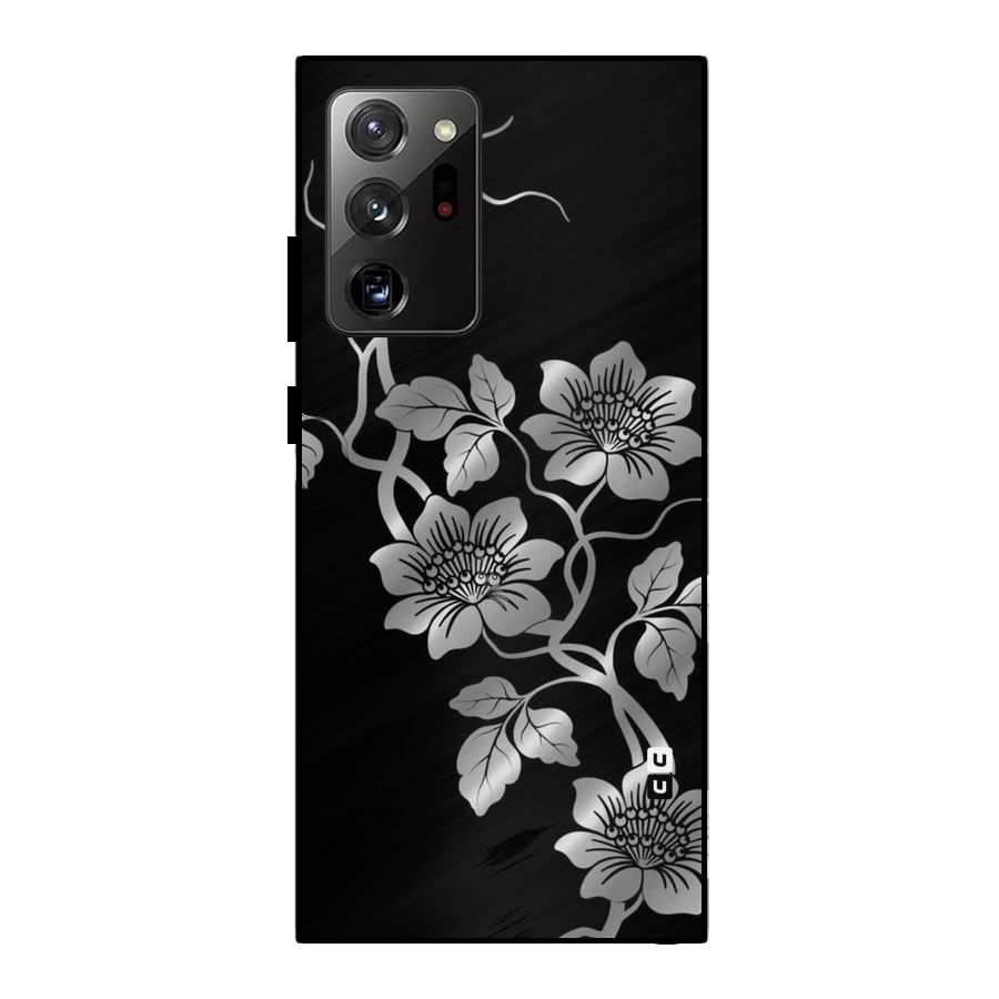 Silver Grey Flowers Metal Back Case for Galaxy Note 20 Ultra