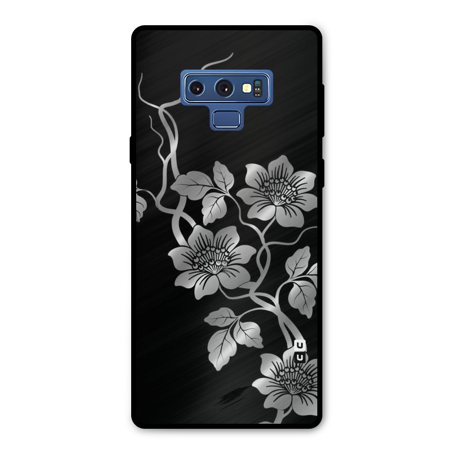 Silver Grey Flowers Metal Back Case for Galaxy Note 9