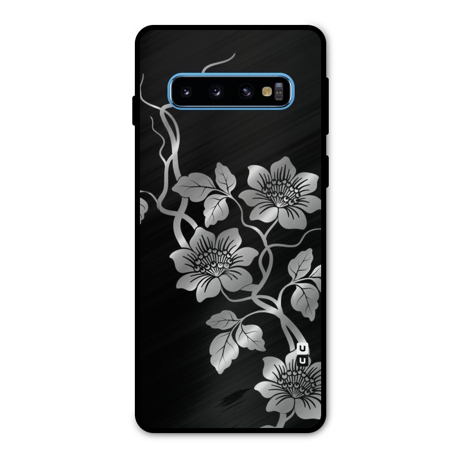 Silver Grey Flowers Metal Back Case for Galaxy S10