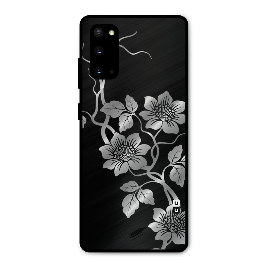 Silver Grey Flowers Metal Back Case for Galaxy S20