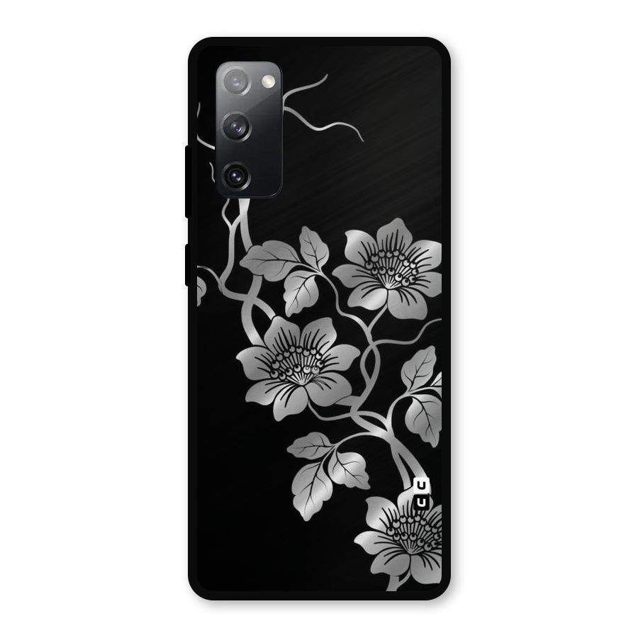 Silver Grey Flowers Metal Back Case for Galaxy S20 FE 5G