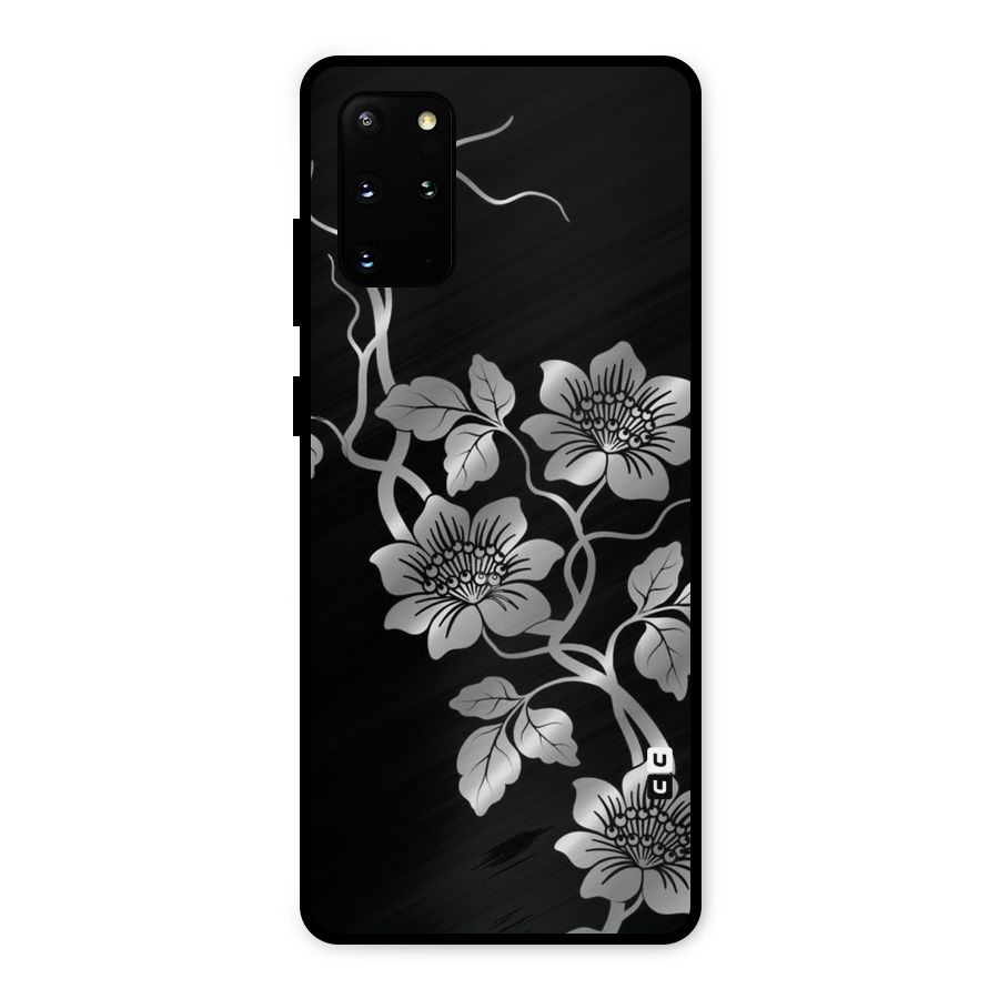 Silver Grey Flowers Metal Back Case for Galaxy S20 Plus