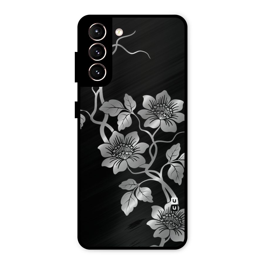 Silver Grey Flowers Metal Back Case for Galaxy S21 5G
