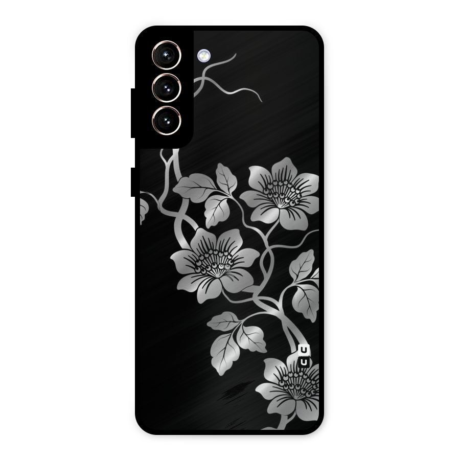 Silver Grey Flowers Metal Back Case for Galaxy S21 Plus