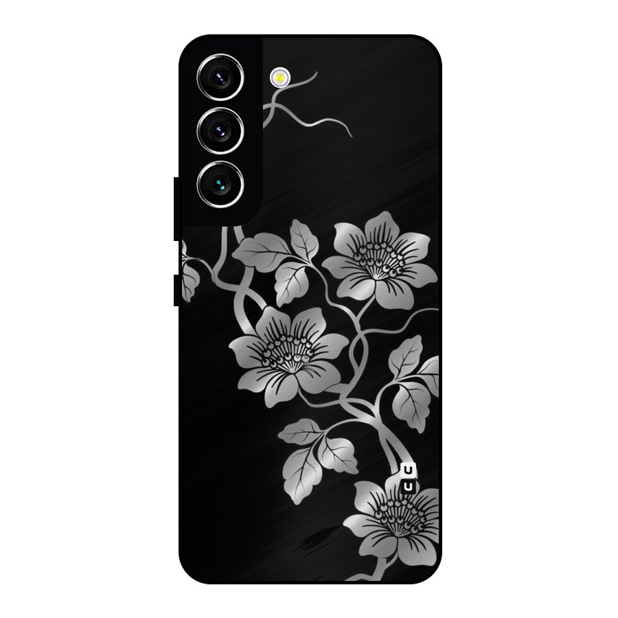 Silver Grey Flowers Metal Back Case for Galaxy S22 5G