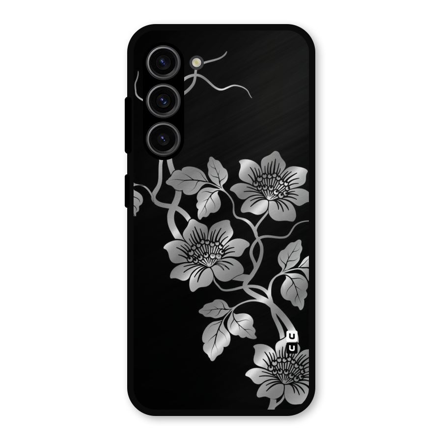 Silver Grey Flowers Metal Back Case for Galaxy S23