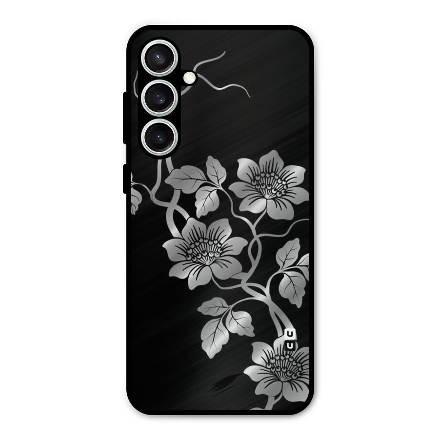 Silver Grey Flowers Metal Back Case for Galaxy S23 FE