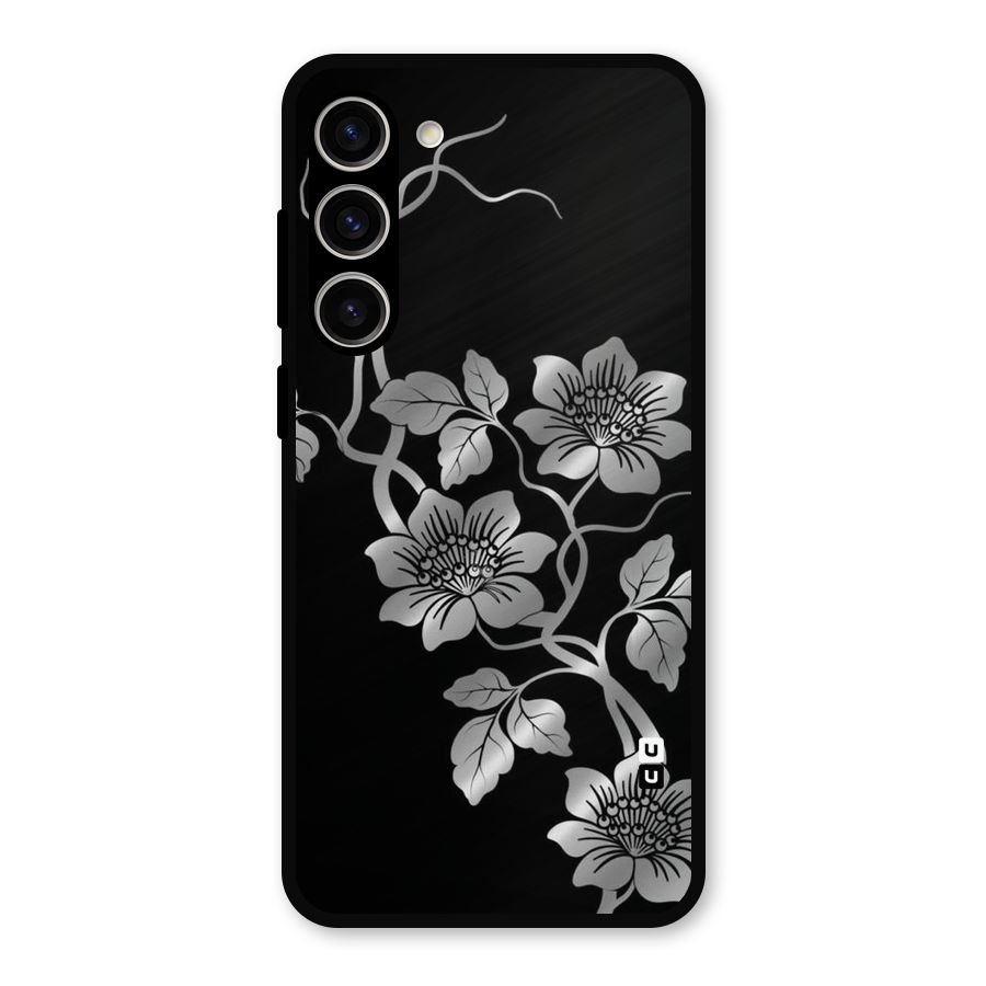 Silver Grey Flowers Metal Back Case for Galaxy S23 Plus