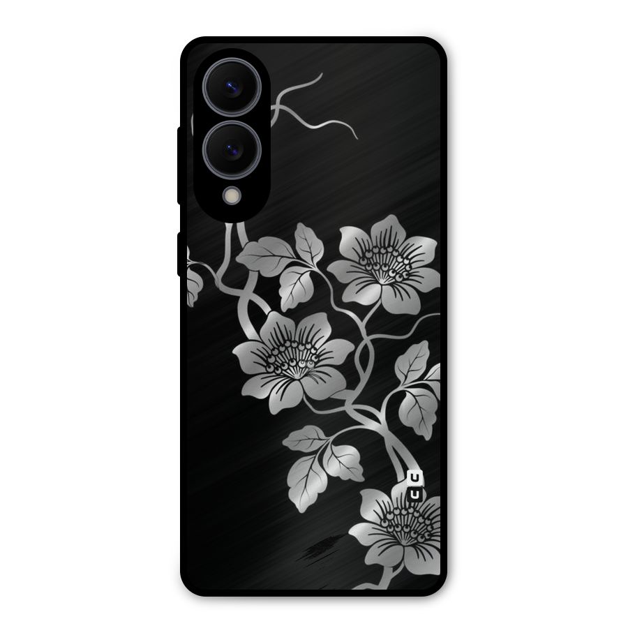 Silver Grey Flowers Metal Back Case for Galaxy S25 Edge