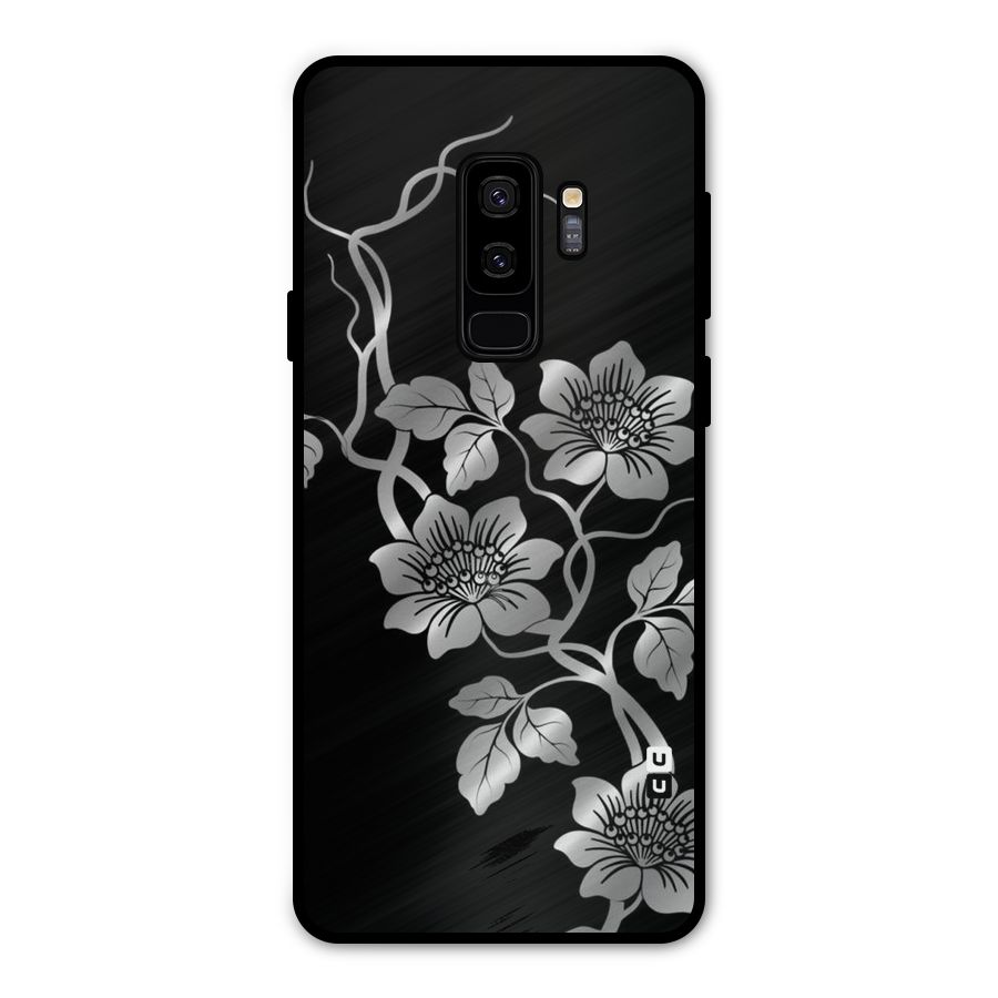 Silver Grey Flowers Metal Back Case for Galaxy S9 Plus