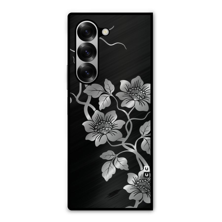Silver Grey Flowers Metal Back Case for Galaxy Z Fold6