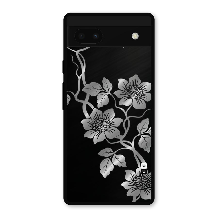 Silver Grey Flowers Metal Back Case for Google Pixel 6a
