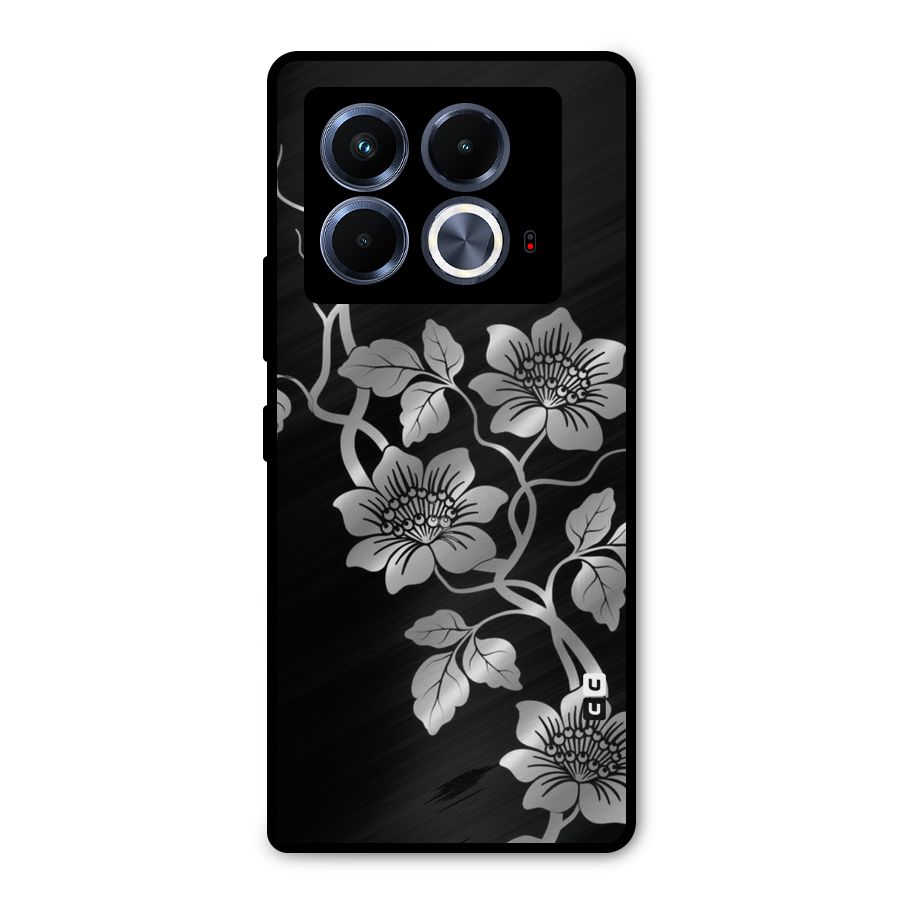 Silver Grey Flowers Metal Back Case for Infinix Note 40 5G