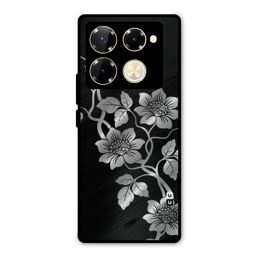 Silver Grey Flowers Metal Back Case for Infinix Note 40 Pro