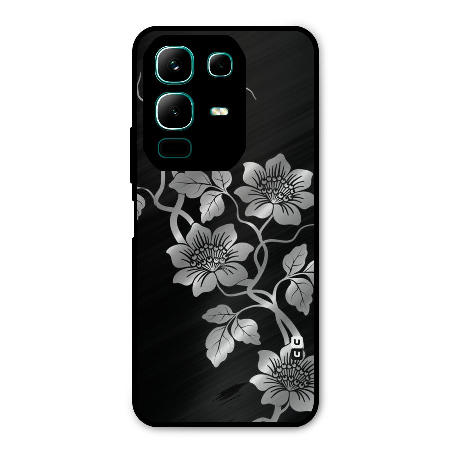 Silver Grey Flowers Metal Back Case for Infinix Note 50x