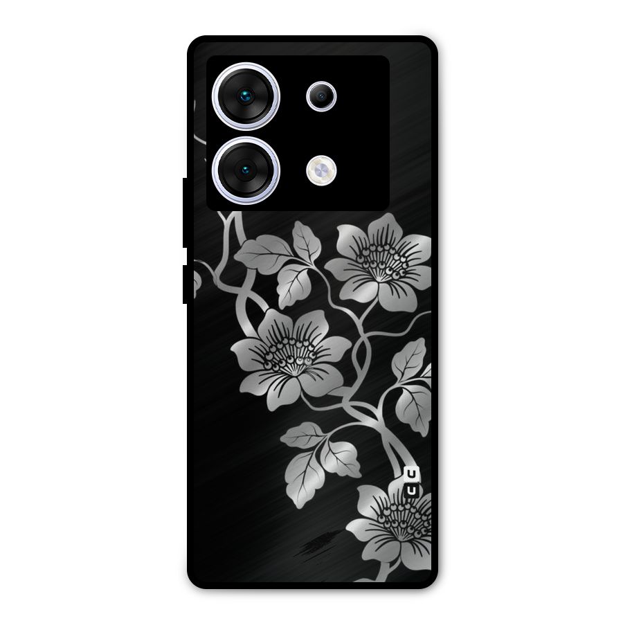 Silver Grey Flowers Metal Back Case for Infinix Zero 30 5G