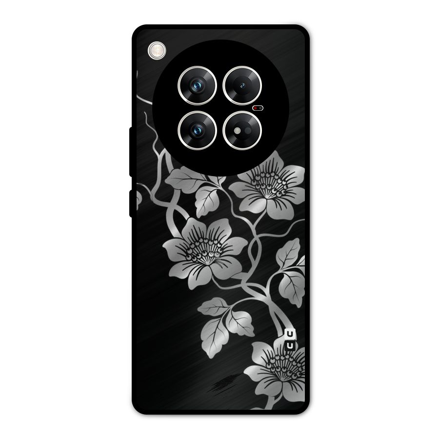 Silver Grey Flowers Metal Back Case for Infinix Zero 40 5G