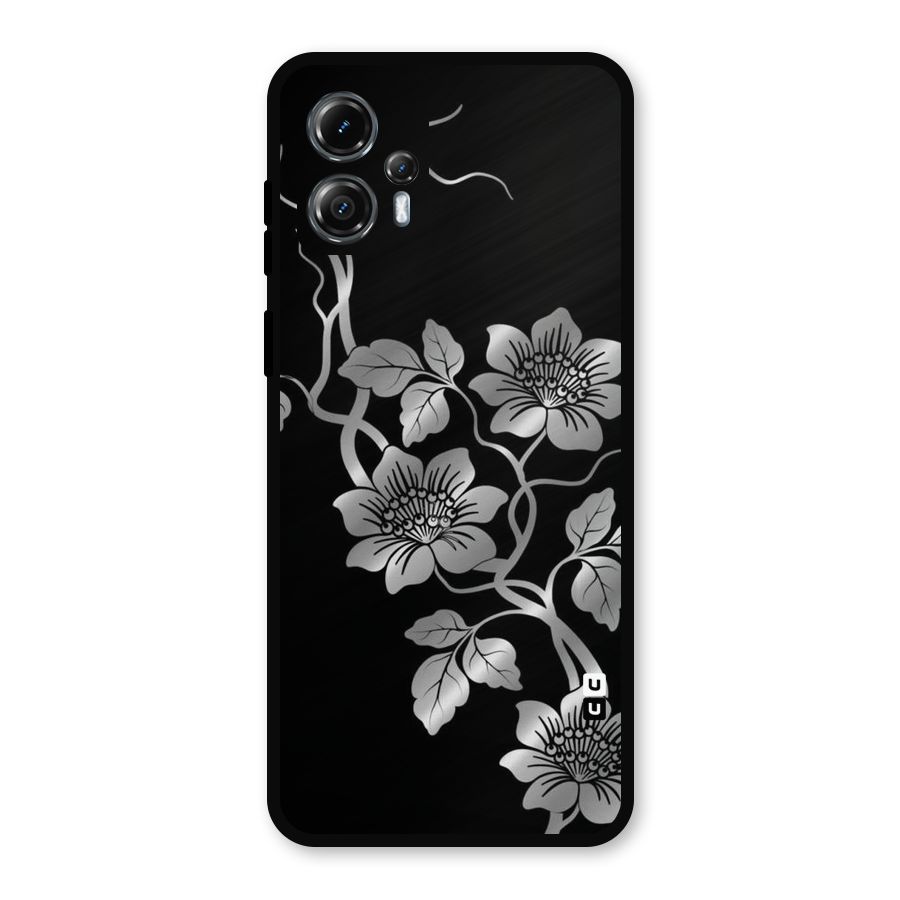 Silver Grey Flowers Metal Back Case for Moto G13