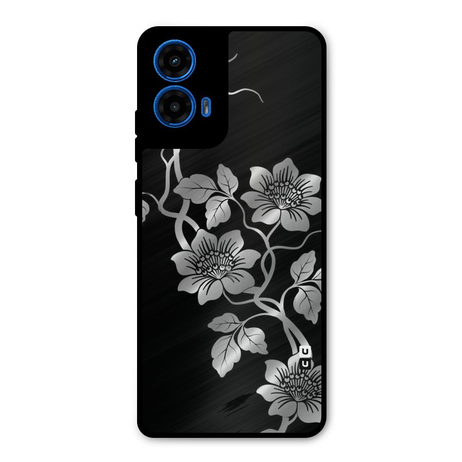Silver Grey Flowers Metal Back Case for Moto G45