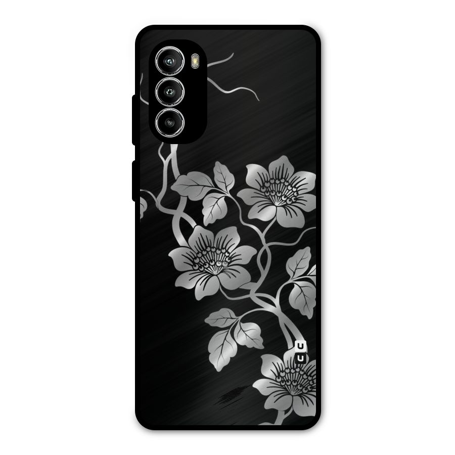 Silver Grey Flowers Metal Back Case for Moto G52