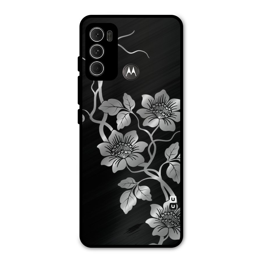 Silver Grey Flowers Metal Back Case for Moto G60