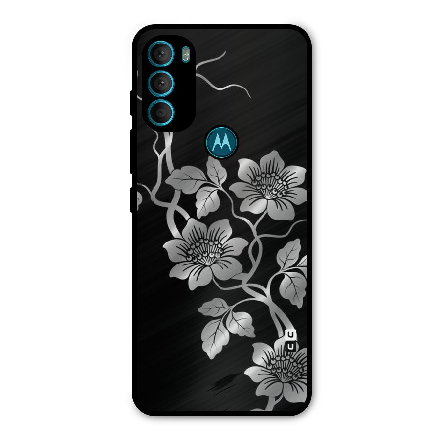 Silver Grey Flowers Metal Back Case for Moto G71 5G