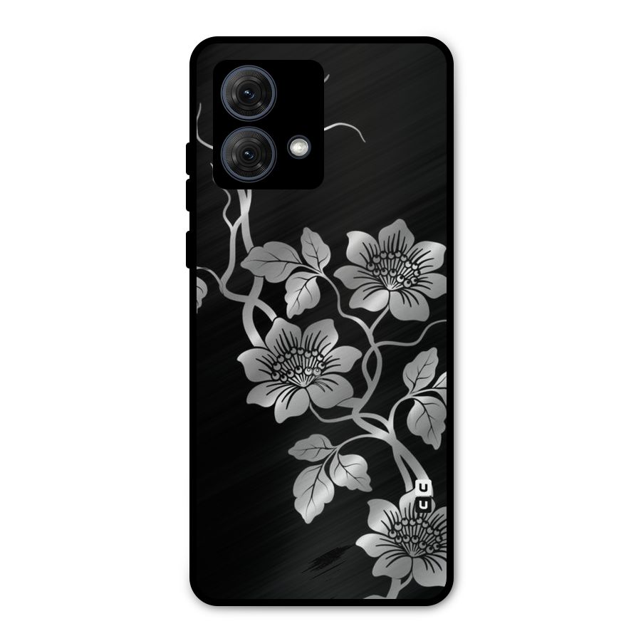 Silver Grey Flowers Metal Back Case for Moto G84