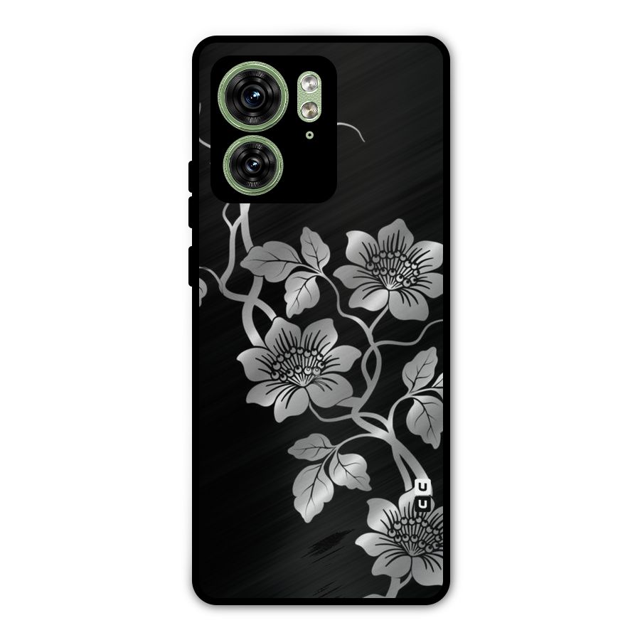 Silver Grey Flowers Metal Back Case for Motorola Edge 40 5G
