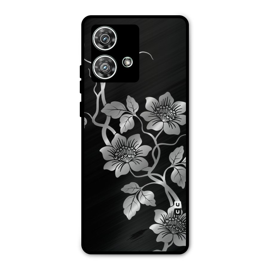 Silver Grey Flowers Metal Back Case for Motorola Edge 40 Neo