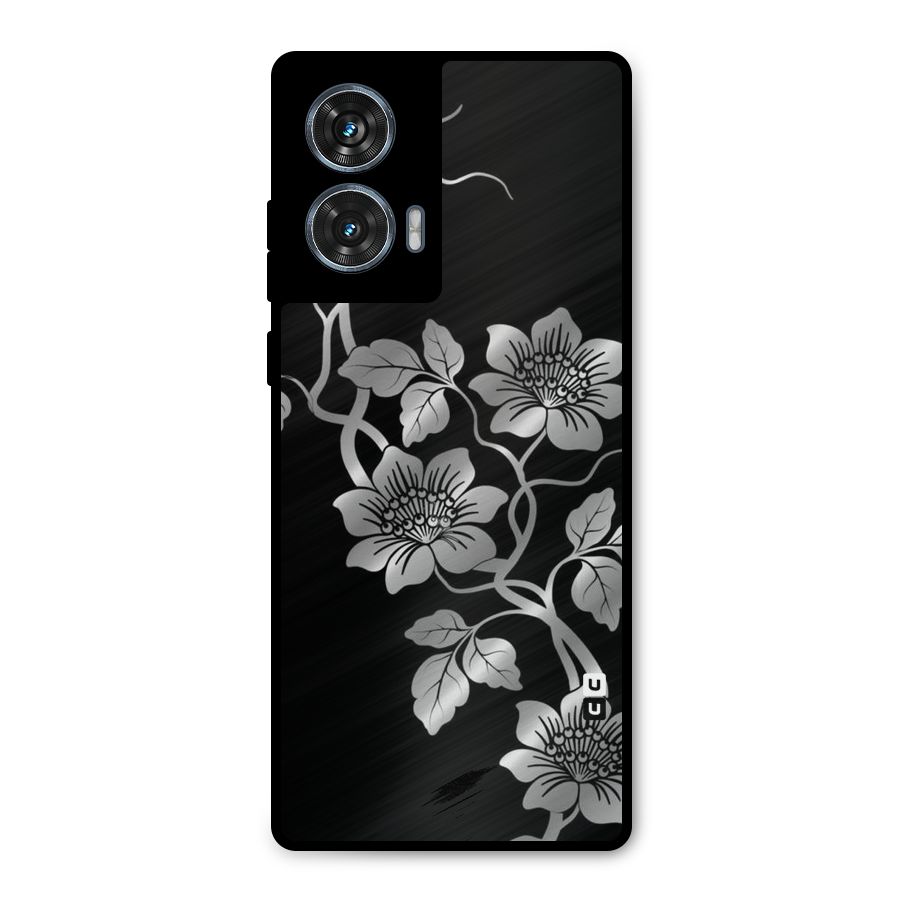 Silver Grey Flowers Metal Back Case for Motorola Edge 50 Fusion