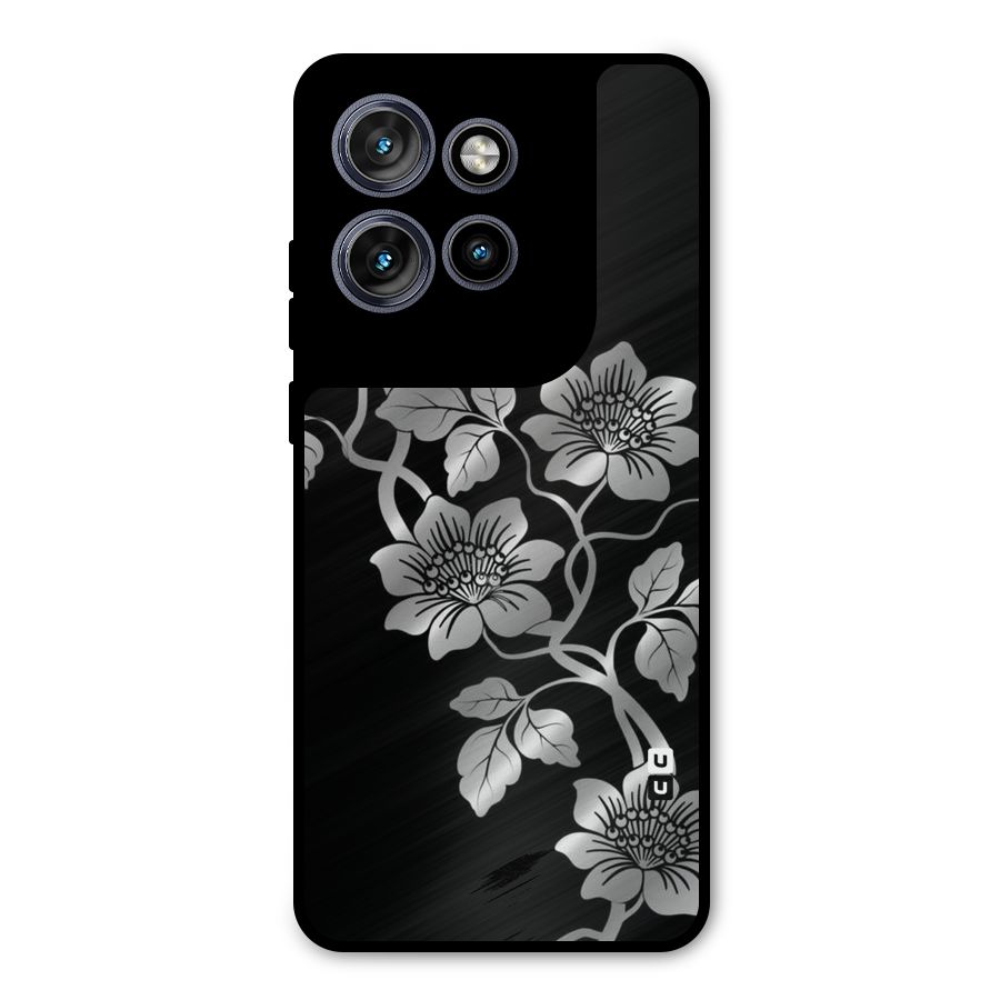 Silver Grey Flowers Metal Back Case for Motorola Edge 50 Neo
