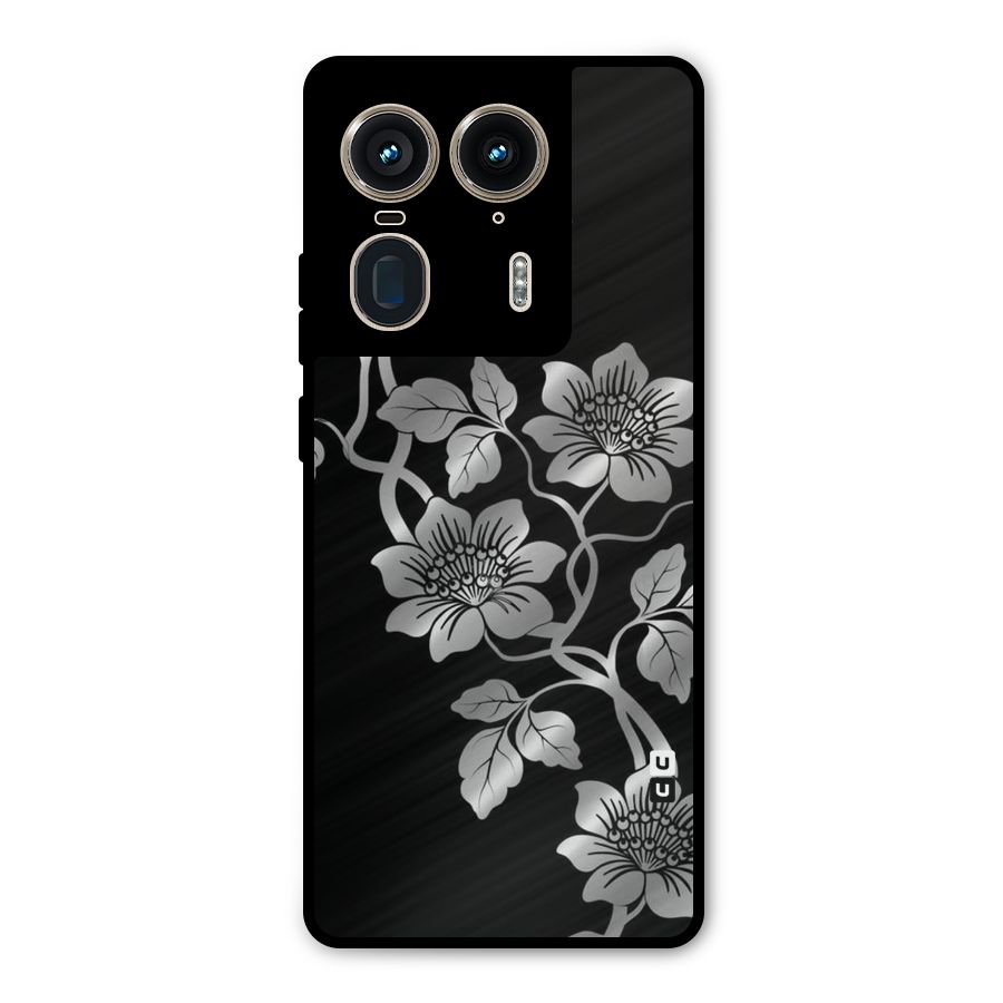 Silver Grey Flowers Metal Back Case for Motorola Edge 50 Ultra
