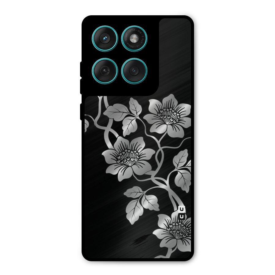 Silver Grey Flowers Metal Back Case for Motorola Edge 60