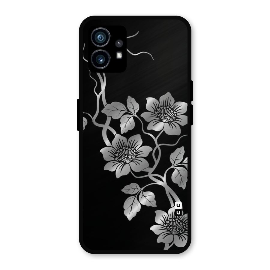 Silver Grey Flowers Metal Back Case for Nothing Phone 1