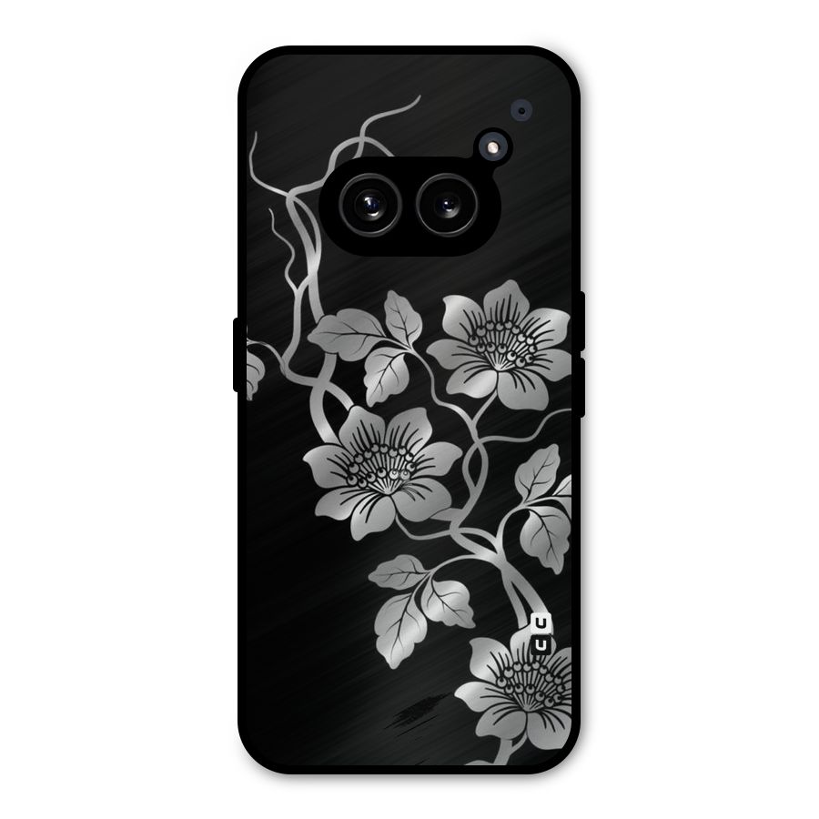 Silver Grey Flowers Metal Back Case for Nothing Phone 2a Plus