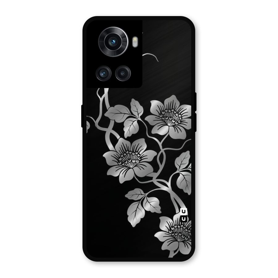 Silver Grey Flowers Metal Back Case for OnePlus 10R