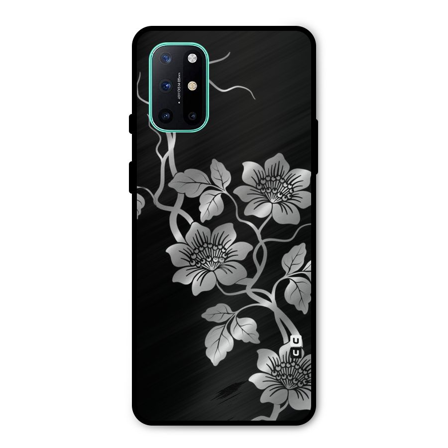 Silver Grey Flowers Metal Back Case for OnePlus 8T