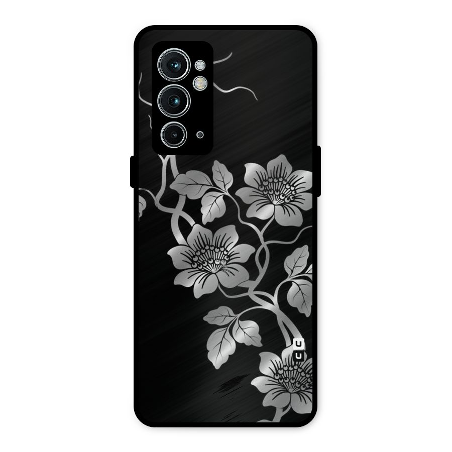 Silver Grey Flowers Metal Back Case for OnePlus 9RT 5G