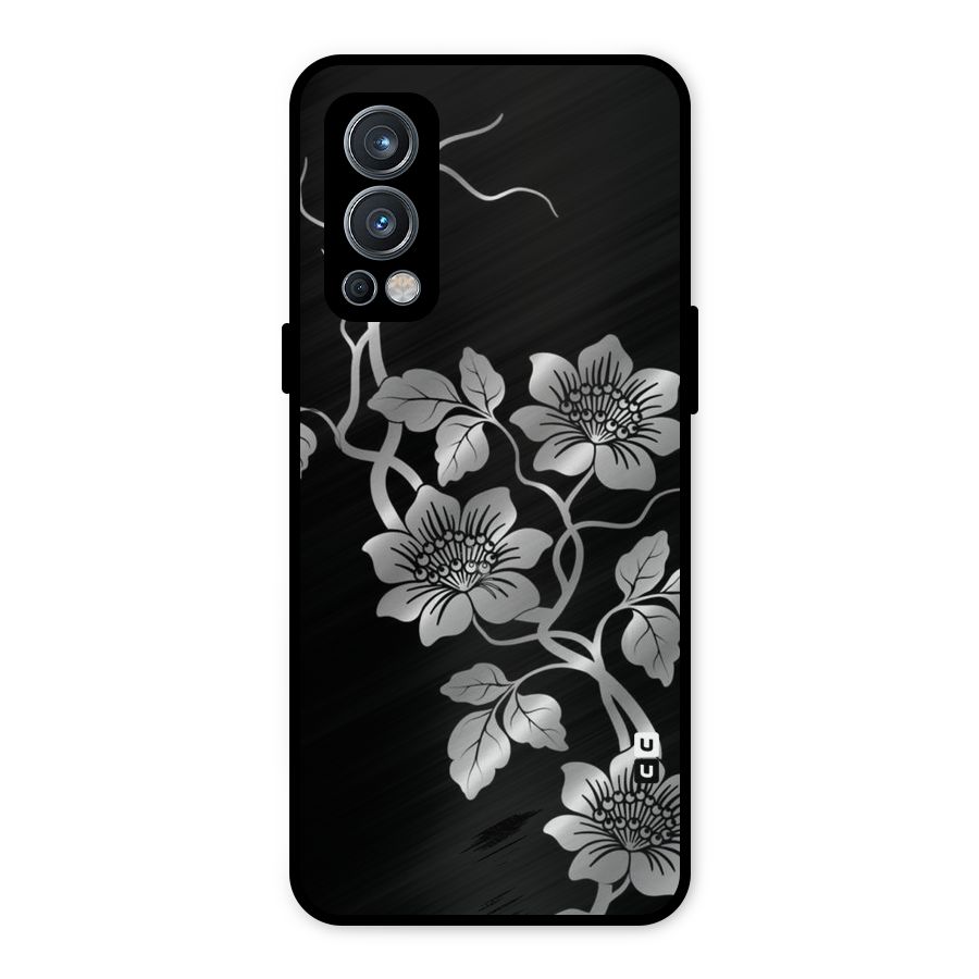 Silver Grey Flowers Metal Back Case for OnePlus Nord 2 5G