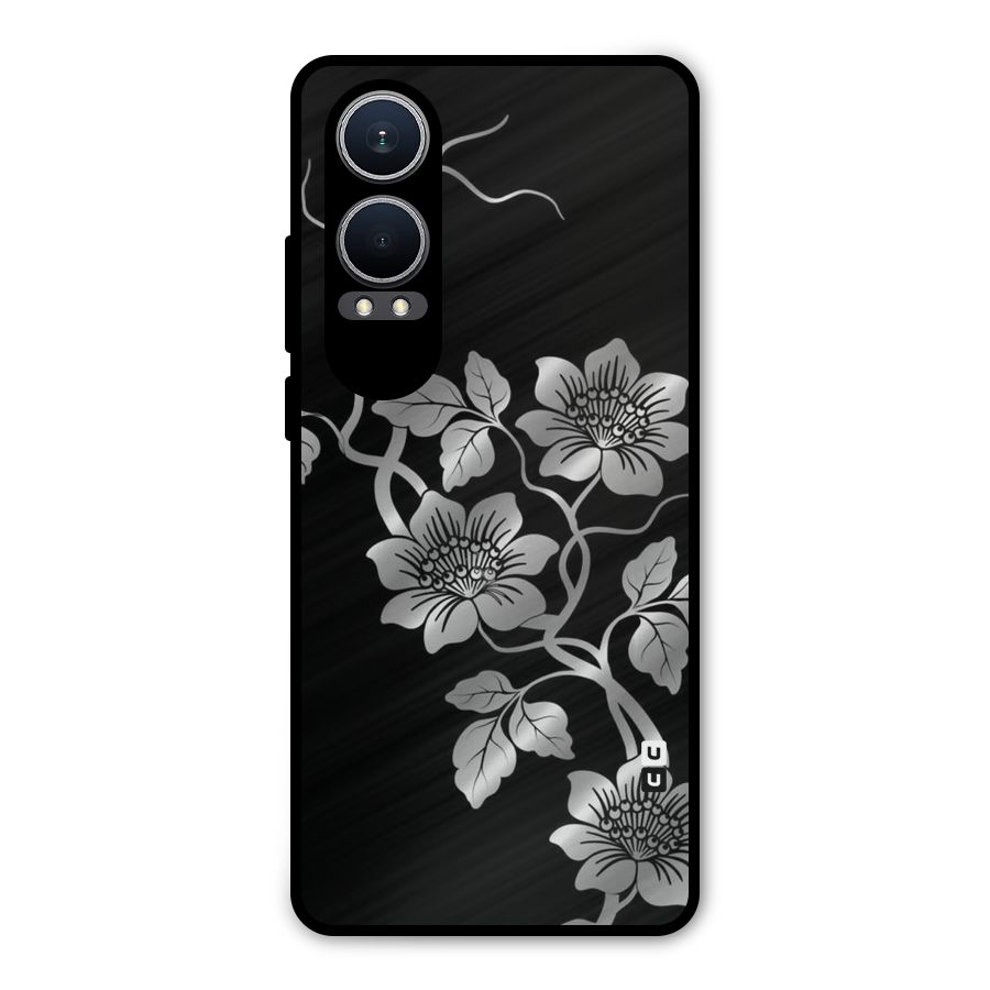 Silver Grey Flowers Metal Back Case for OnePlus Nord CE4 Lite