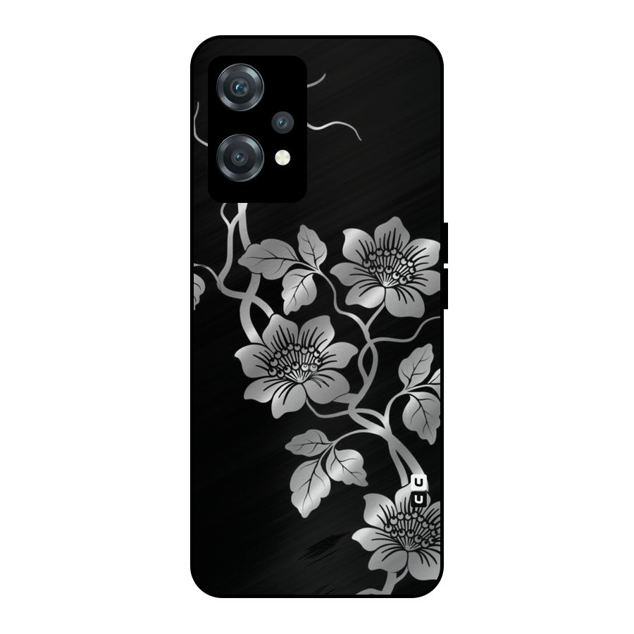Silver Grey Flowers Metal Back Case for OnePlus Nord CE 2 Lite 5G