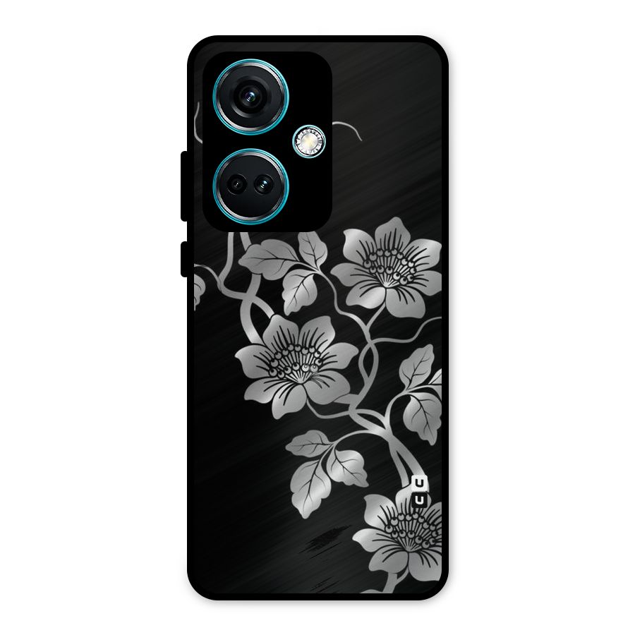 Silver Grey Flowers Metal Back Case for OnePlus Nord CE 3 5G