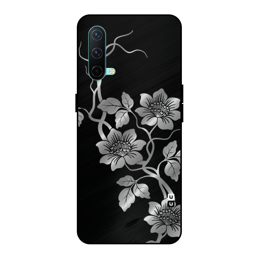 Silver Grey Flowers Metal Back Case for OnePlus Nord CE 5G